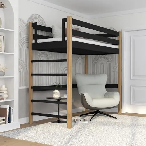 N-wood N01 Hochbett aus Eichenholz 120x200 cm in schwarz von N-wood