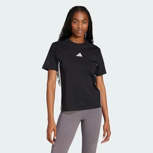adidas Damen Essentials 3-Stripes Cotton T-Shirt, Black/White, XL