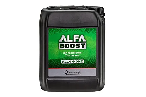 Growsartig ALFA Boost All-IN-ONE Pflanzen-Booster 5L - Biozertifizierter Pflanzenbooster für Blüte, Wachstum und Bewurzelung. Steigert den Ertrag und optimiert die Nährstoffaufnahme im biologischen Gartenbau.