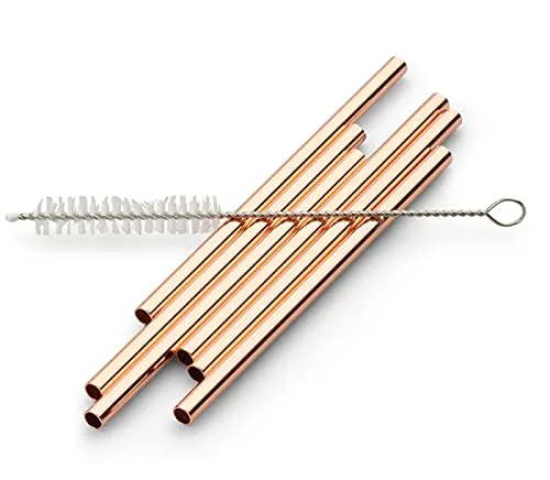 Echtwerk Trinkhalme Small 7tlg aus Edelstahl inkl. Reinigungsbürste, Kupfer-Edition, Wiederverwendbar, Unzerbrechlich, BPA-frei, Trinkhalme für Cocktails, Longdrinks, Smoothies