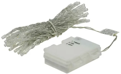 Lichterkette 50 LEDs 5m warmweiß Batterie-Betrieb IP44 Timer transparent Deko