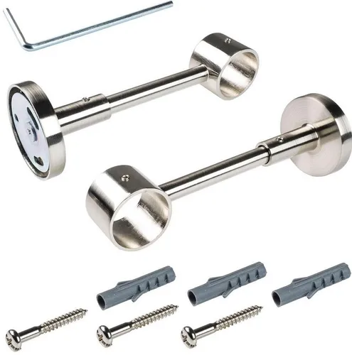 LIEDECO Gardinenstangen-Träger in Edelstahl-Optik, L:14,5cm, Ø:2,8cm - Eleganter Wandträger für Gardinenstangen mit 28 mm Durchmesser. Robust und stilvoll in Edelstahl-Optik, ideal für eine ansprechende Fensterdekoration. Lieferumfang: 1 Stück.