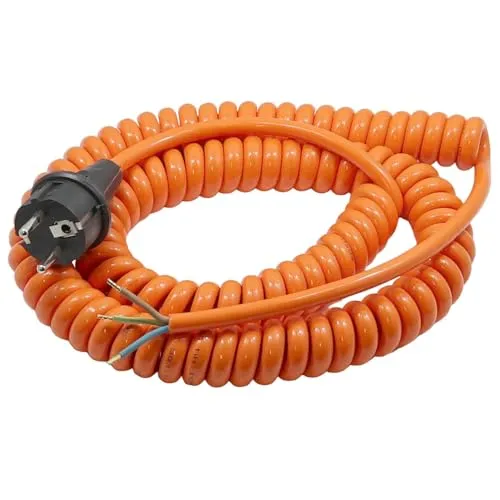 WITTKOWARE PUR-Spiralkabel mit angegossenem Schutzkontaktstecker, 3G1,5mm², 1m (ausziehbar bis 5m), Farbe orange