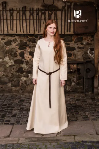 Mittelalter Kleid Typ Unterkleid Feme Natur XL - Campingausrüstung – Dieses elegante Unterkleid aus 100% Baumwolle bietet hohen Tragekomfort und ist ideal für authentische Mittelalter-Looks.