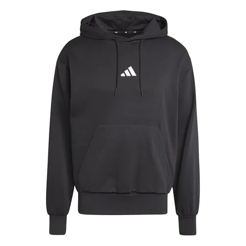 adidas Herren Essentials FEELCOZY Fleece Hoodie, Schwarz/Weiß, M - Hochwertiger Hoodie aus 70% recycelter Baumwolle, ideal für nachhaltigen Komfort. Mit weitenregulierbarem Kordelzug und praktischer Kängurutasche.