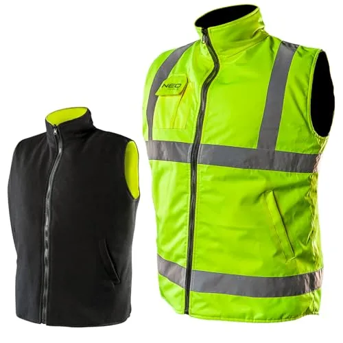 NEO TOOLS 2in1 Herren Profi Warnweste Gelb Wind und wasserdichte Gr. S-3XL | Winterweste, Fleeceweste, Sicherheitsweste Arbeitsweste, Funktionsweste Gr. XXL