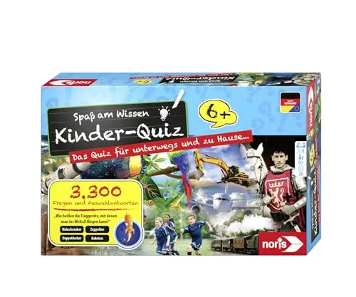 Noris Kinderquiz für schlaue Kids – Quizspiel mit 3300 Fragen & Antwortmöglichkeiten, 1‑6 Spieler, kompakt für Zuhause & Reisen, Kinder ab 6 Jahren