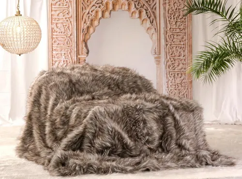 Wohndecke Felldecke (Kunstfell) Grizzly in braun-grau, Wohnen und Accessoires GmbH & Co. KG, Felloptik