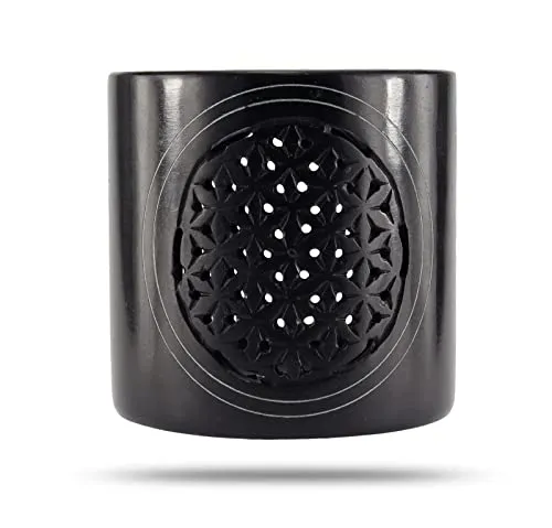 Budawi® Speckstein Räucherstövchen Blume des Lebens Räuchergefäß Duftstövchen Duftlampe mit Sieb