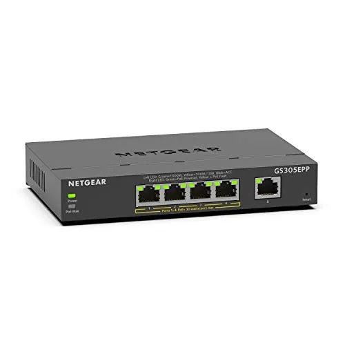 NETGEAR PoE Switch GS305EPP Gigabit Ethernet Plus Netzwerk-Switch mit 4 x PoE+ @ 120 W, Tisch- oder Wandhalterung
