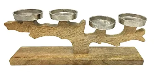 DARO DEKO Kerzenhalter aus Holz und Metall 16 x 41cm braun Silber