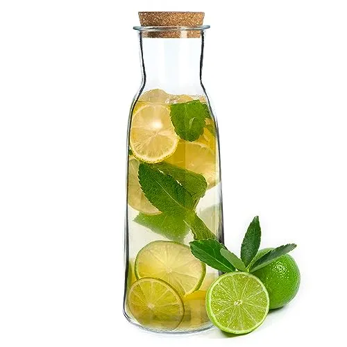 KADAX Glaskaraffe mit Korkdeckel, 1L Wasserkaraffe aus Glass 1L