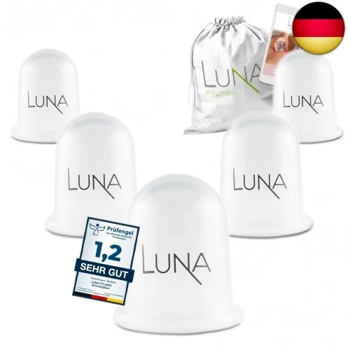 LUNA FitLines - 5er Set Premium Schröpfgläser Silikon in verschiedenen Größen hochwertige Cupping Set - inklusive Anwendungsbuch - Endlich Schluss mit Verspannungen - Anti Cellulite Schröpfen