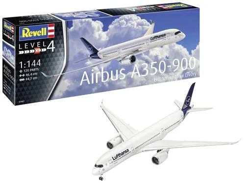 Revell 03881 Airbus A350-900 Lufthansa New Livery - Modellbausatz 1:144, umweltfreundliches Langstreckenflugzeug mit Platz für 293 Passagiere