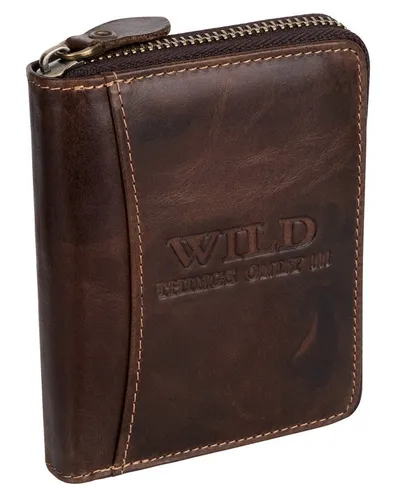 Wild Things Only !!! RFID Leder Geldbörse Herren - Hochformat Geldbörse aus echtem Leder mit RFID Schutz, 9 Kartenfächern und robustem Reißverschluss – ideal für Ordnung und Sicherheit.