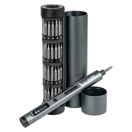 JOY-IT Schraubendreher-Werkzeugset WE-0004, 62-teilig - Schraubendreher-Werkzeugset mit 62 hochwertigen Bits aus S2-Werkzeugstahl, ergonomischem Griff und automatischer Ausleuchtung für präzises Arbeiten in jeder Situation.