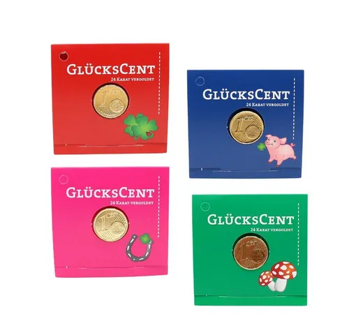 Dekohelden24 Dekofigur Glückscent -Eurocent Brief, mit verschiedenen Sprüchen als 4er Set, (B/H) 5 x.5 cm