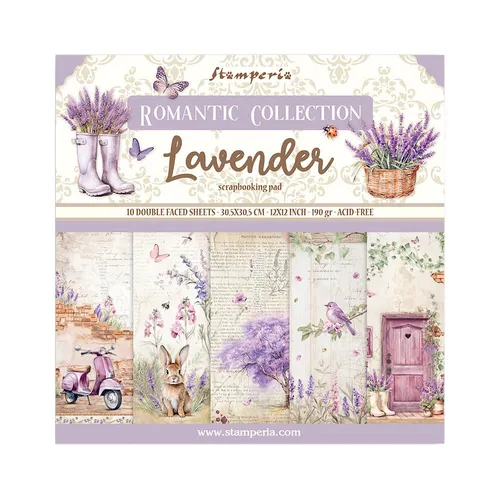 Stamperia Motivpapier Scrapbook-Block Lavender - 10 Bogen, violettes Design für kreative Scrapbooking-Projekte