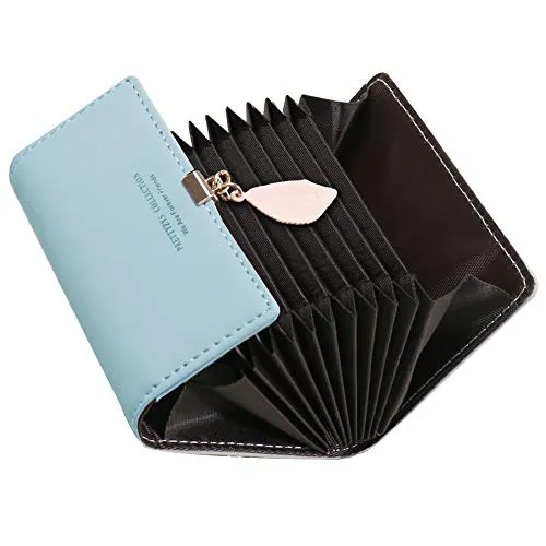 SAMKING Kreditkartenetui Damen, Frauen Leder RFID-Schutz Kartenhalter Geldbörse Klein Geldbeutel Reißverschluss Portemonnaie (Blau 2)