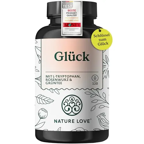 NATURE LOVE® Glück mit Rhodiola Rosea-Extrakt, L-Tryptophan, Rosenwurz- und Grünteeextrakt – 120 Kapseln mit u.a. Vitamin B6 für deine Psyche* – mit B-Vitaminen und Folsäure