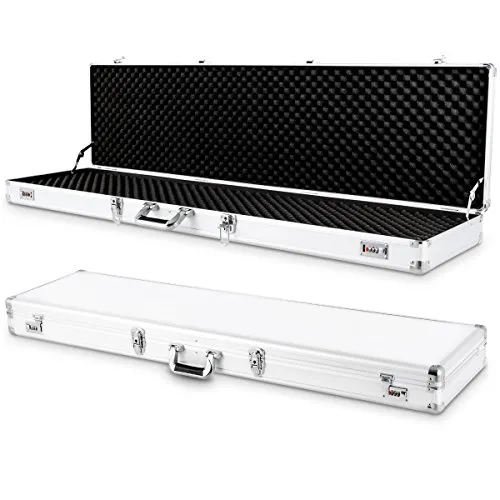 COSTWAY Waffenkoffer Gewehrkoffer Munitionskoffer Jagdkoffer Alukoffer, Pistolenkoffer abschließbar, Flintenkoffer Aluminiumlegierung, Waffe Langwaffe Koffer 134x35x12cm (Weiß)