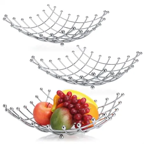 com-four® 3x Obstschale aus verchromtem Edelstahl - dekorativer Obstkorb silberfarben - Obstschale im modernen Design (silberfarben (verchromt) - 3 Stück)