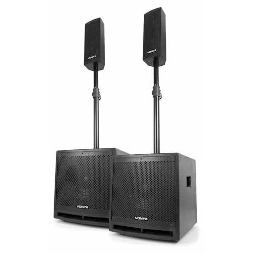 Vonyx VX1000BT PA Lautsprecher Set - DJ- & PA-Sets, 1000 Watt aktives Komplettset mit Bluetooth für professionelle Beschallung von Partys und Gigs, inklusive Mikrofon und Fernbedienung.