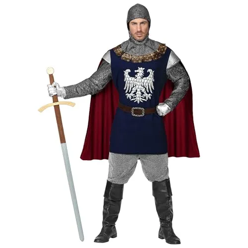 Sigmund Siegbert Ritterkostüm für Herren - 2XL Blau - Kostüme für Herren, werde zum tapferen Ritter mit authentischem Oberteil, Umhang und Gürtel - ideal für Mittelalterpartys und Karneval!