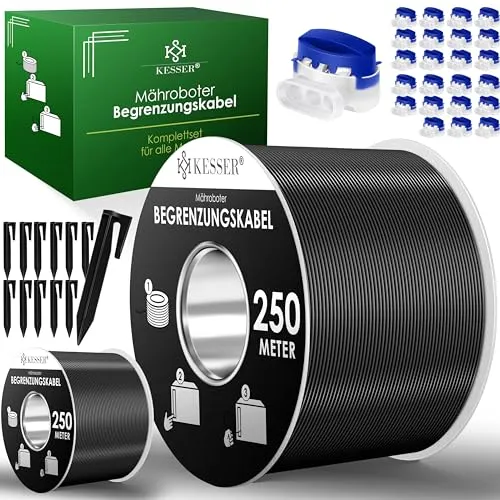 KESSER® Begrenzungskabel Set für Mähroboter - Zubehör für Gartengeräte, inkl. 12 Kabelverbinder mit integrierten Drahtschneidern, ideal für jeden Garten und perfekte Leitfähigkeit.