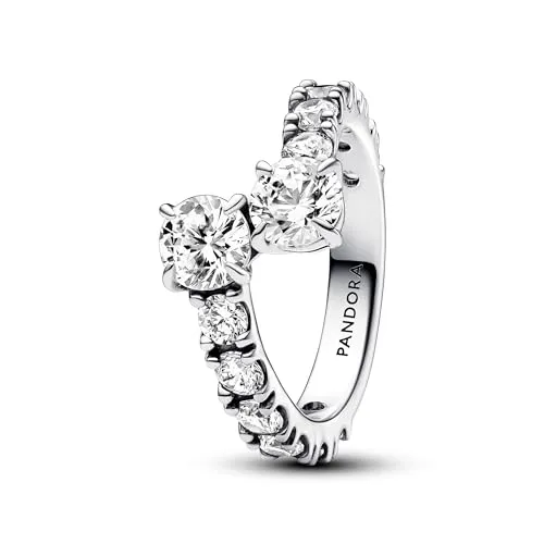 PANDORA Timeless Glitzernder Überlappender Band-Ring aus Sterling Silber - Bead Charms für Damen, funkelt mit klaren Zirkonia und bietet einen kühnen, dreidimensionalen Look für jeden Anlass.