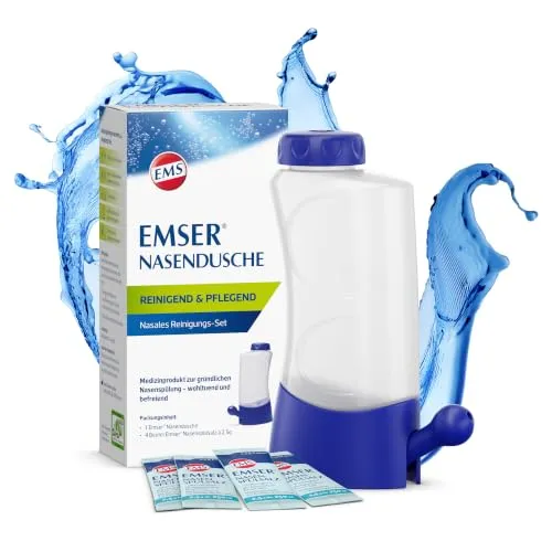 Emser Nasendusche inkl. Nasenspülsalz, 4 x 2, 5 g Beutel, mit Nasenspülsalz | Vorbeugung von Erkältungskrankheiten, Bei Allergien, Nasenpflege, Nasenspülung, homöopathieverträglich, Packungsgröße 5 g