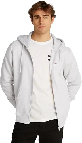 Tommy Jeans Sweatshirt TJM REG S FLAG ZIP FLEECE THRU - Herren-Sweatjacke in Silver Grey Heather mit besticktem Markenlogo auf Brusthöhe, ideal für lässige Outfits und gemütliche Tage.