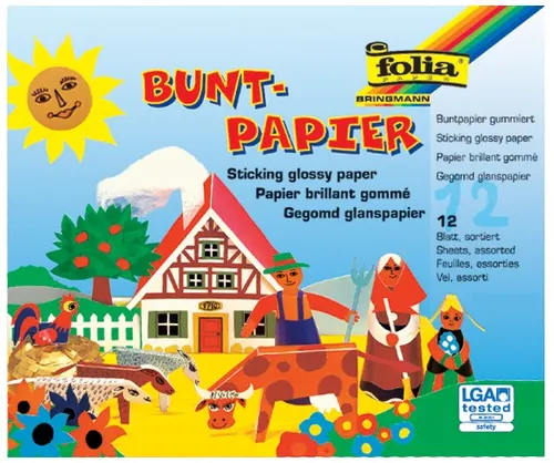 folia Glanzpapier-Bastelheft 140 x 200 mm farbig sortiert 12 Blatt 82 g/qm