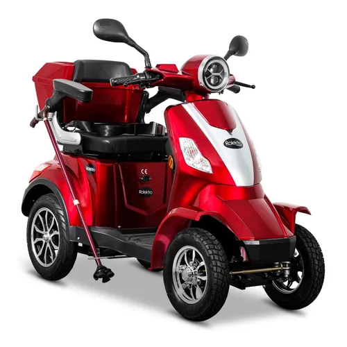 Rolektro Seniorenroller E-Quad 25 V.2 Rot Modell 2024 - 4-Rädriges Elektromobil mit 1000 Watt Motor, bis zu 50 km Reichweite und kostenlose Abdeckplane