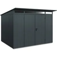 Gartenhaus Hörmann EcoStar Trend-P Typ 3 RAL7016 - Gartenhaus mit Pultdach in anthrazit, aus robustem Metall gefertigt, ideal für die Aufbewahrung von Gartenutensilien und Geräte.