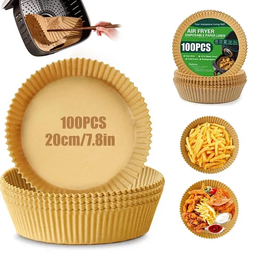 TRIPLE K&S Airfryer Backpapier für Heißluftfritteuse 100 Pcs 4–6, 5L Rund( 20cm)