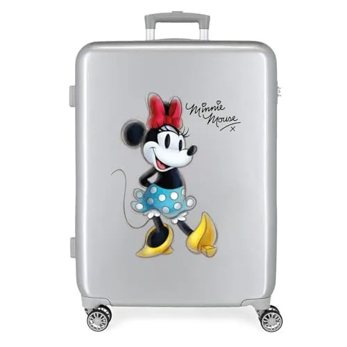 Disney 100 Minnie Joyful Mittelgroßer Koffer, Grau, 48 x 70 x 26 cm, starres ABS, integrierter TSA-Verschluss, 81 l, 2 kg, 4 Doppelräder