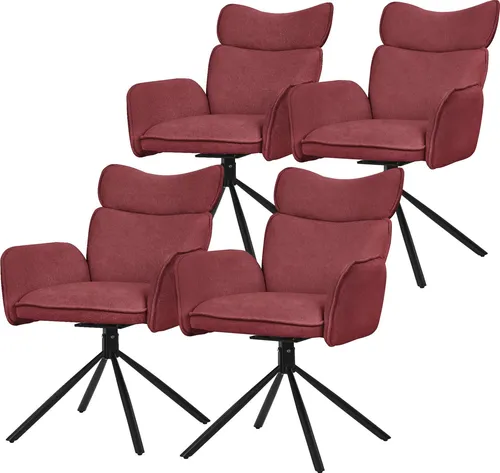 ML-Design Esszimmerstühle drehbar 4er Set Rot Stoffbezug Wohnzimmerstuhl mit Rücken- & Armlehne 360° Drehstuhl mit Metallbeinen Sessel ergonomisch