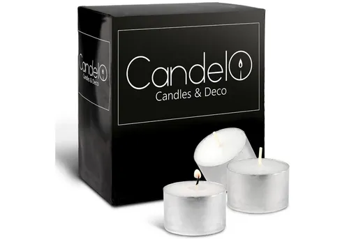 Candelo Teelicht 100 XXL Teelichter mit 8 Stunden langer Brenndauer-Großpackung (100-tlg), in Aluminium Hülle geruchsneutral in Weiß - Universal Alu Teelichter