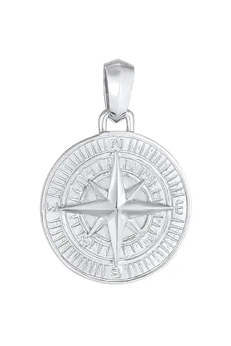 Kuzzoi Kompass Anhänger aus 925er Sterling Silber - Maritimer Schmuck für Herren, handgefertigter Kompass-Anhänger aus echtem Silber, ideal für individuelle Halsketten und als modisches Statement.