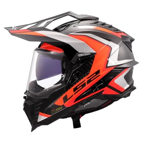 LS2 MX701 Explorer Carbon Frontier II - Leichter Endurohelm in Schwarz/Orange/Grau - 3XL - Motorradhelm mit Carbonfaser für maximale Sicherheit und Leichtigkeit. Hervorragende Belüftung und herausnehmbare Innenausstattung sorgen für hohen Komfort bei jeder Fahrt.