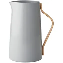 Stelton Emma Servierkanne - Klassische 2L Wasserkanne in Grau - Thermobehälter aus pulverbeschichtetem Edelstahl mit elegantem Buchenholzgriff, ideal für stilvolle Kaltgetränke.