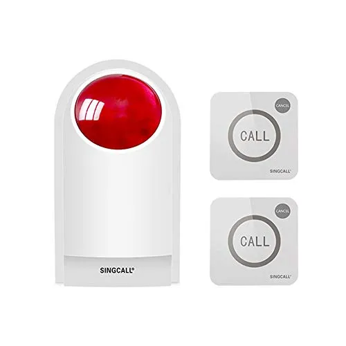 SINGCALL Remote Notfall Strobe Sirene Alarm Kit Wasserdichtes Outdoor lautes Panik SOS Warnsystem für Business Home Shop Hotel Schule 300ft 1 Rot blinkende Sirene + 2 Ruftasten