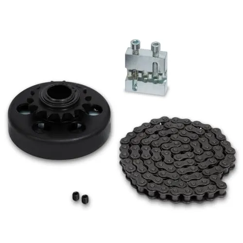 EBERTH Fliehkraftkupplung 25mm mit Kette Typ 428 und Toolkit - Hochwertige Fliehkraftkupplung für 25mm Welle, ideal für Go Karts und Mini Bikes. Wartungsfrei, einfach montierbar und mit 1,2m Kette Typ 428 sowie praktischem Werkzeug im Set.