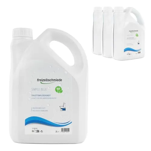 freizeitschmiede Simple Blue Toiletten Zusatz 2L - Campingtoilettenreiniger - WC-Reiniger für Campingtoiletten, verhindert unangenehme Gerüche und fördert den Abbau von Toilettenabfällen. Ideal für Wohnwagen, Wohnmobile und Boote.