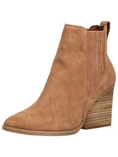 TOMS High-Heel-Stiefelette aus Leder/Textil in Braun, Größe 42 - Klassische Stiefelette mit 8 cm Blockabsatz, ideal für stilvolle Outfits. Hochwertiges Obermaterial aus Leder/Textil sorgt für Komfort und Eleganz.