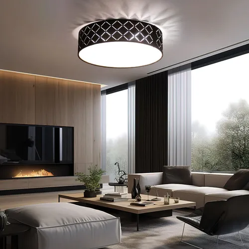 LED Deckenleuchte VARIOS, 38 cm, schwarz-gold - Moderne Deckenleuchte aus Metall und Textil mit dekorativen Stanzungen, die beeindruckende Lichteffekte erzeugt. Ideal für stimmungsvolle Beleuchtung im Schlafzimmer.