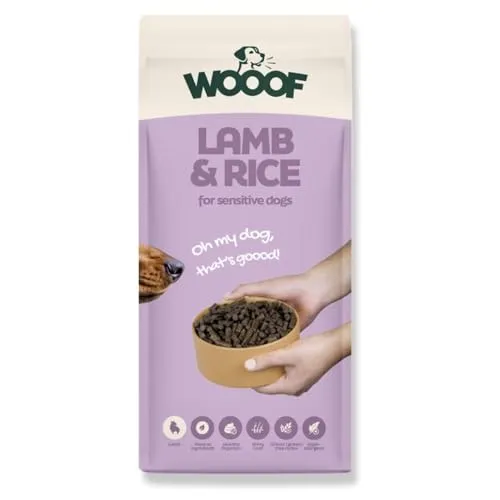 WOOOF Lamm & Reis 18kg - Hypoallergenes Hundefutter - Hundefutter, kaltgepresst und getreidefrei, ideal für empfindliche Hunde mit Allergien. Leicht verdaulich und ohne Weizengluten.