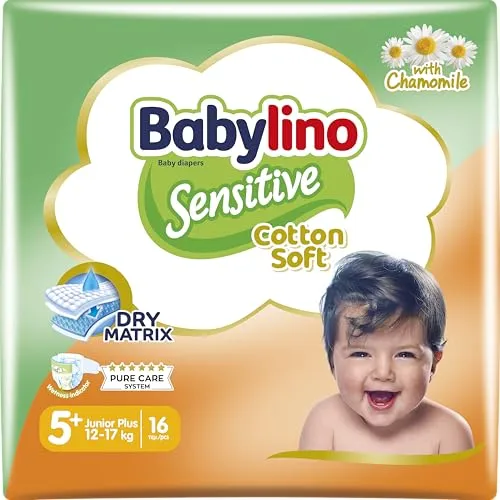 Babylino Sensitive Baby Windeln Größe 5+, Junior Plus (12-17Kg), 16 Stück