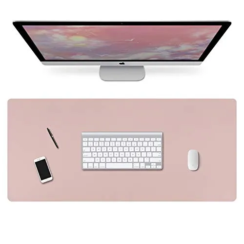 Schreibtischunterlage, Laptop Tischunterlage 90cm x 40cm Groß PU-Leder Gaming Mauspad, Wasserdichte Schreibunterlage für Büro- oder Heimbereich, Doppelseitig (Rosa/Silber)